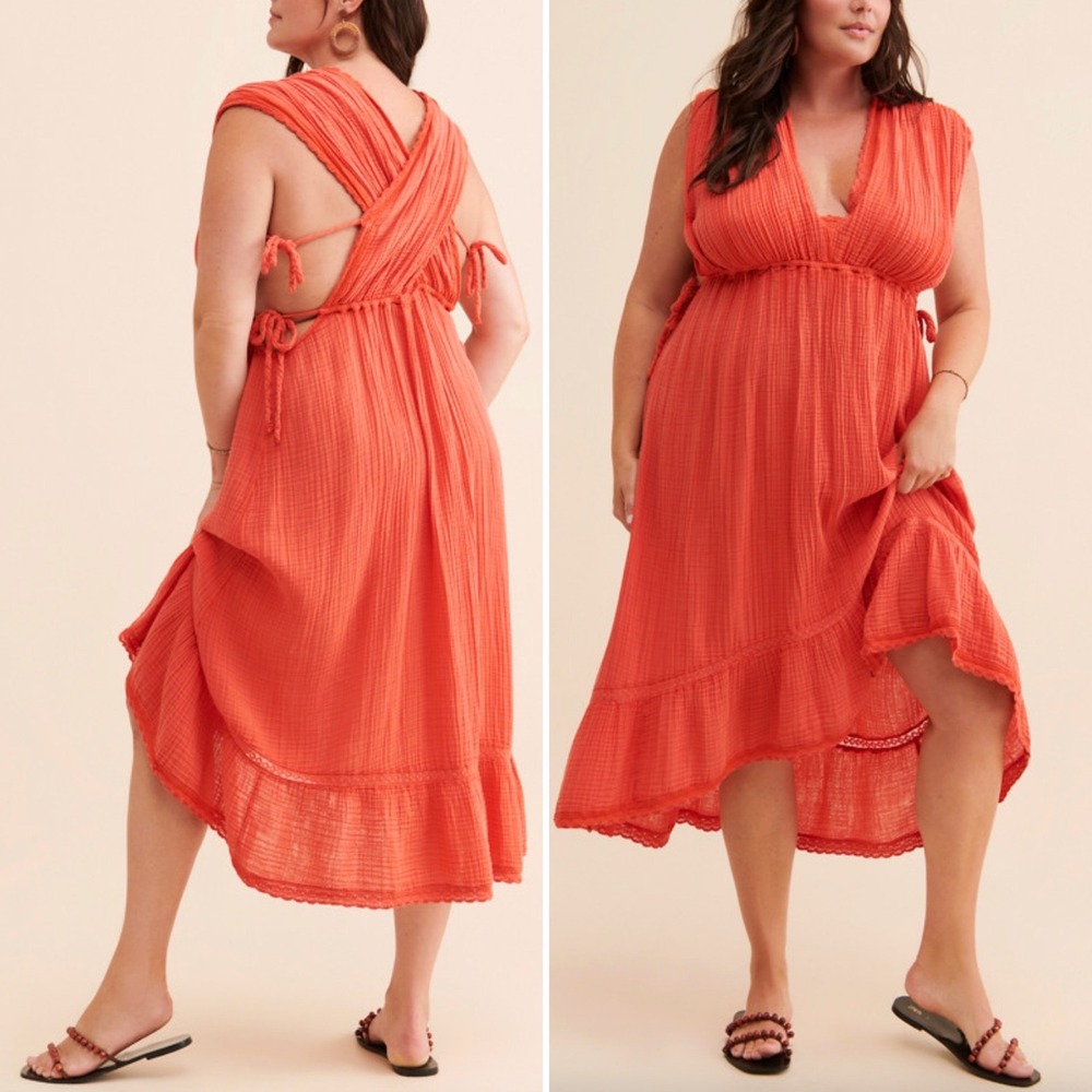 BY ANTHROPOLOGIE The Silvana Criss Cross Cotton Gauze Midi Dress